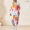 Women Plus Size Printed Dark Blue Nurse Scrub Set V Neck Long Sleeve Pockets Top Long Pants Two Piece