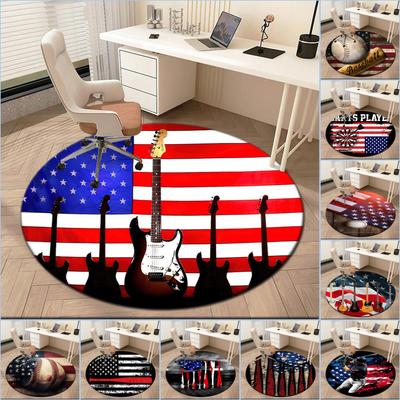 1pc American Flag, Baseball, and Guitar Round Carpet Painted Printed Circular Carpet, Home Door Mat, Outdoor Travel Protection Carpet