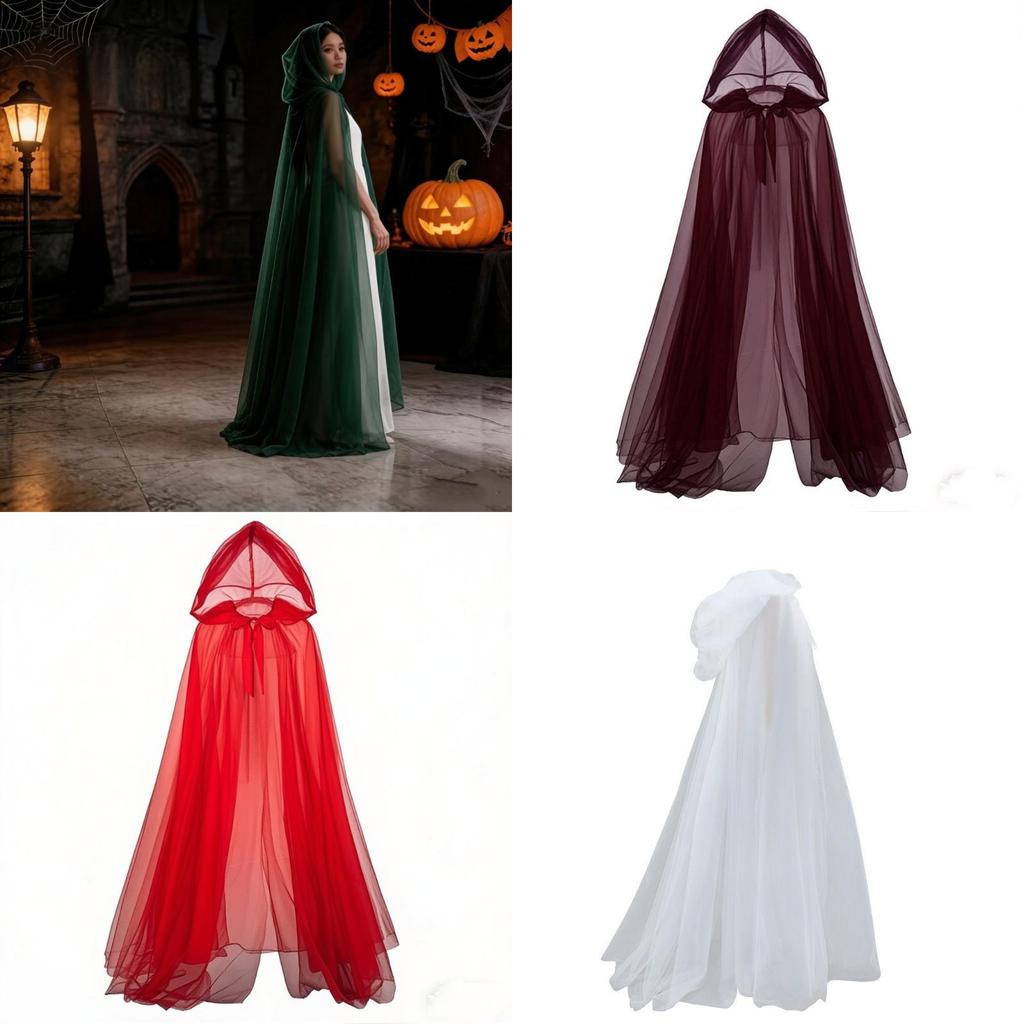 Mantello Lungo in Rete Cosplay di Halloween con Lavorazione a Cucito per Performance Spettrale