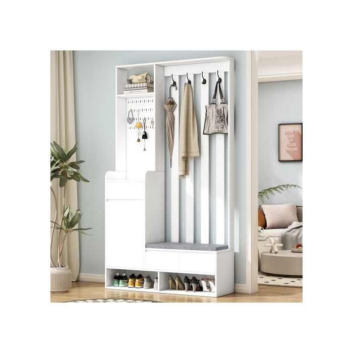 Armoire à chaussures - MUVOE - Moderne - Blanc - H180/B100/T35 cm - Multifonctionnelle