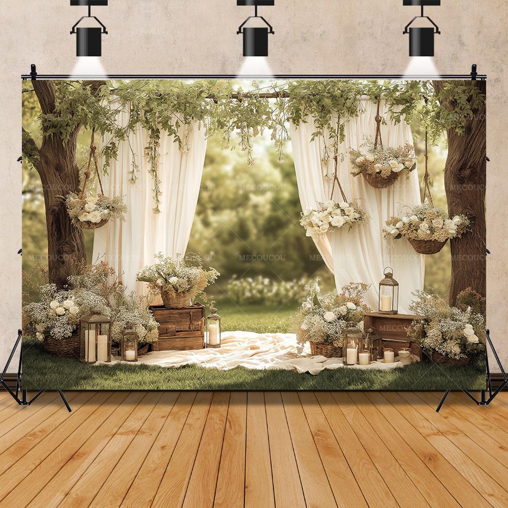 Floral Bow Wedding Scene Background Suitable for Wedding Photo Studio Shooting Background Birthday Party Baby Shower Decoration