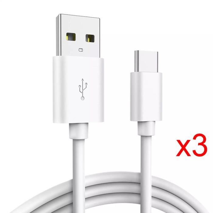 USB Type-C Cables - E.F.CONNECTION - Pack of 3 - Compatible with OPPO Reno 6 and Find X5 - 1 Meter - White