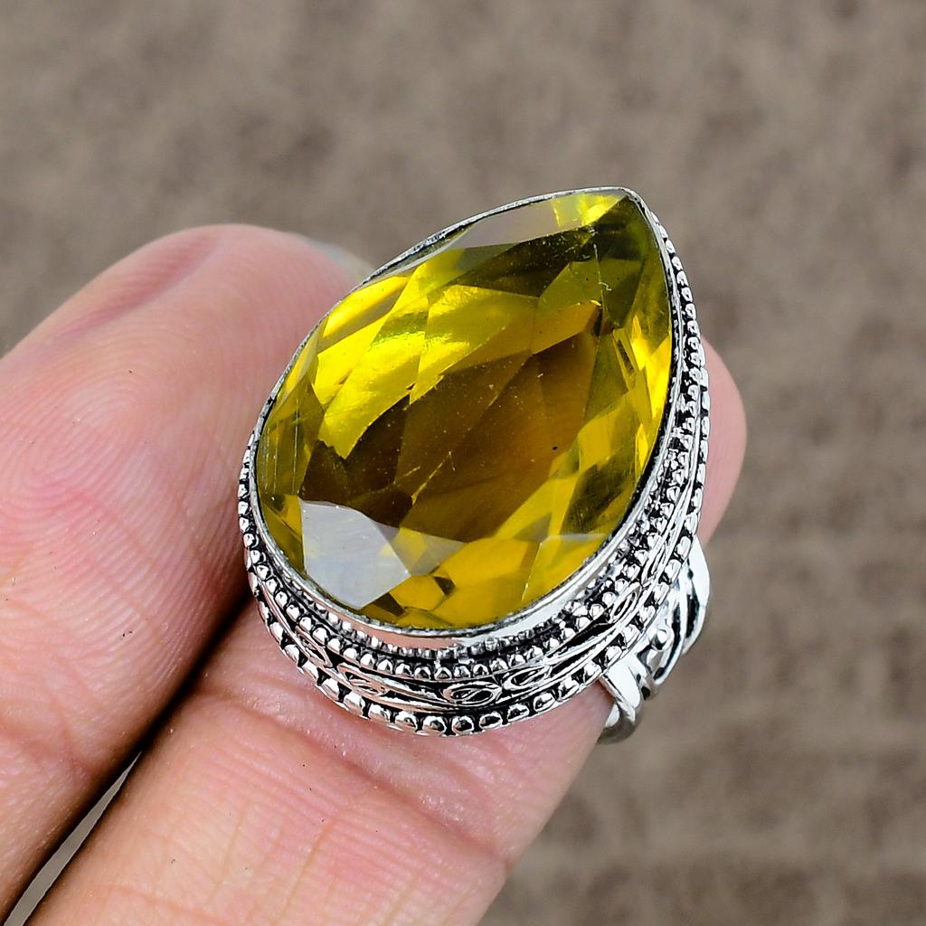 Citrine Genstone Handmade 925 Sterling Silver Jewelry Ring Size 7 KKG-471