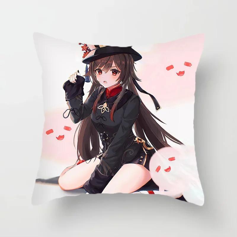 Genshin Impact Anime Kawaii Girl Print Pillowcase Living Room Sofa Bedroom Cushion Cover Cosplay Anime Pillowcase Gift