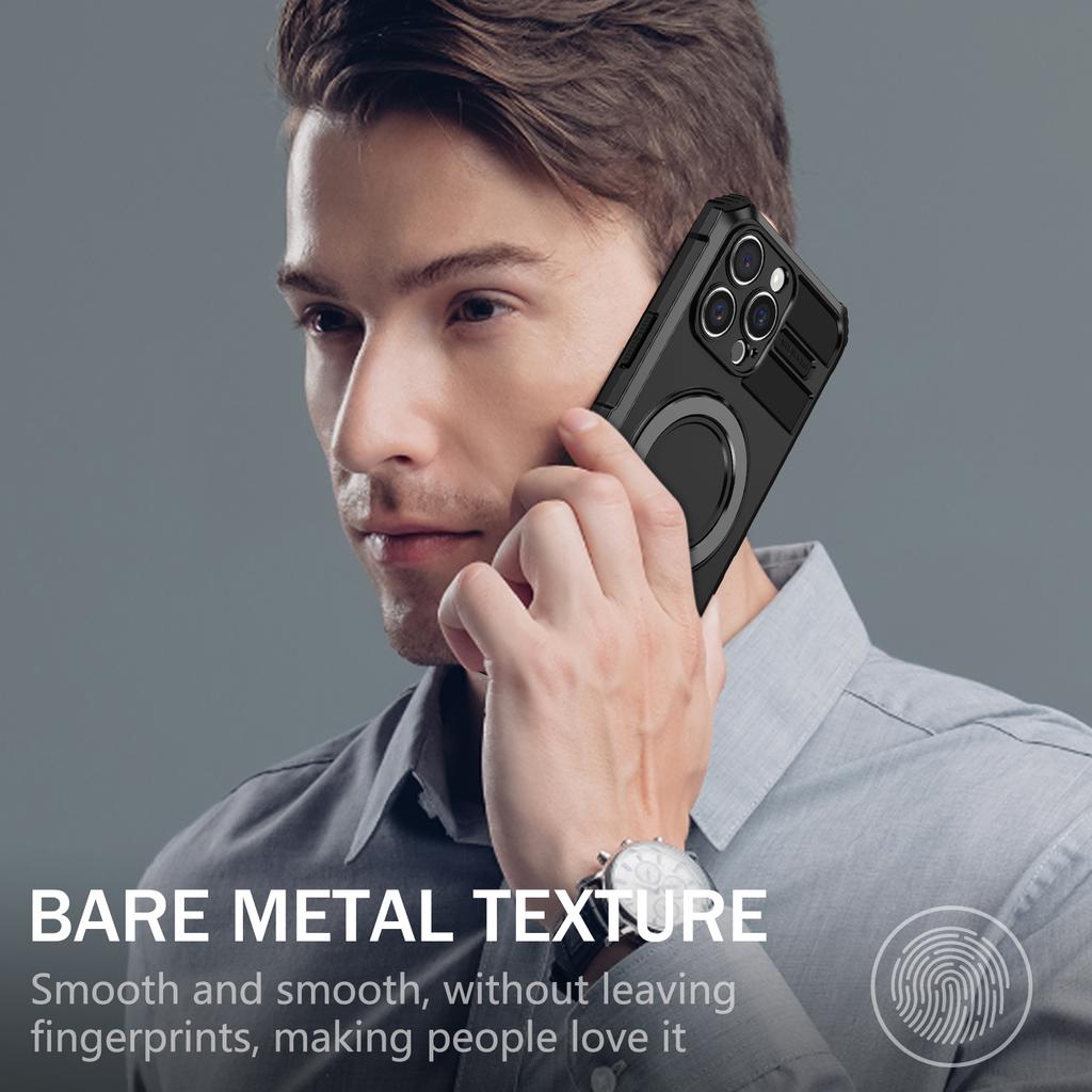 For iPhone 16 Pro Case Compatible with MagSafe PC+TPU Phone Cover Ring Kickstand