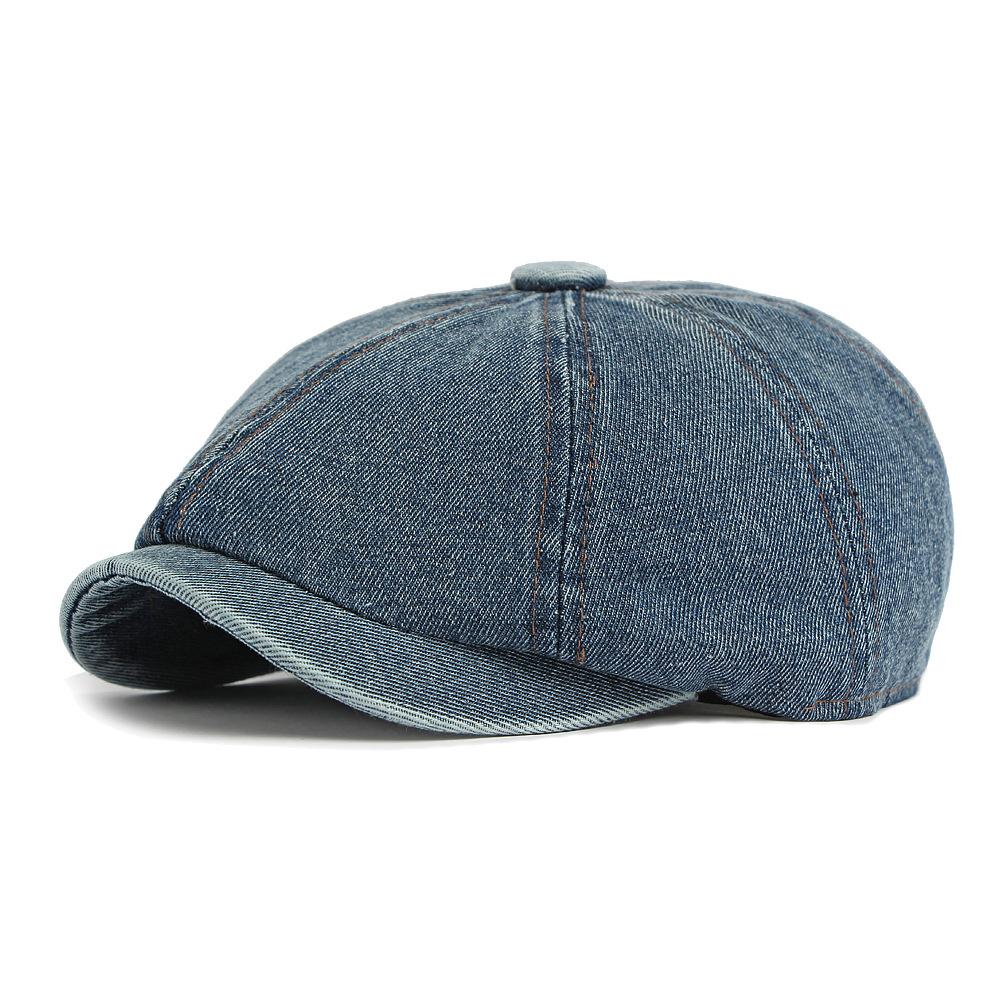 British Style Denim Octagonal Cap Men Women Beret Solid Color Retro Painter's Cap Newsboy Cap