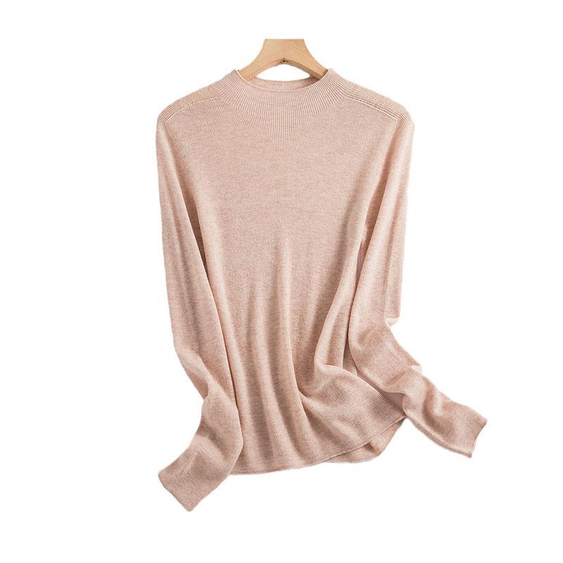 Seamless 0 wool sweater Thin extended semi-turtleneck slim-fit bottoming knitted sweater women's long-sleeved inner sweater