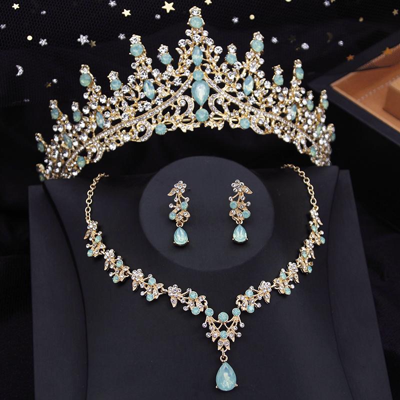 3 Piece Bridal Crown Jewelry Sets for Women Princess Tiaras Set Necklace Earrings Wedding Bride Jewelry Costume Accessories