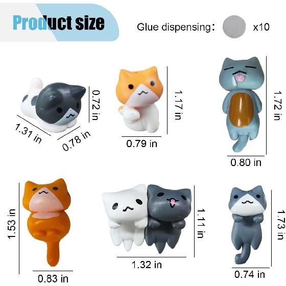 6PCS Car Cute Cat Decorations, Fun Car Rear View Mirror Ornaments, Cat Figurines Set Dashboard Decorations, Universal Auto Interior Accessories for