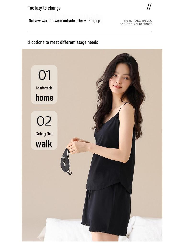 Damen Sommer Lycra Baumwolle Pyjama-Set mit integriertem BH - Camisole-Stil, Leicht, Frisch und Lässige Hauskleidung.