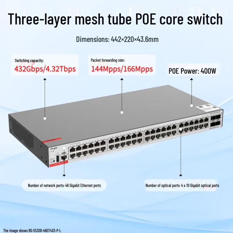 Ruijie RG-S5300-48GT4XS-P-L 48-Port Gigabit Layer 3 Managed PoE+ Switch