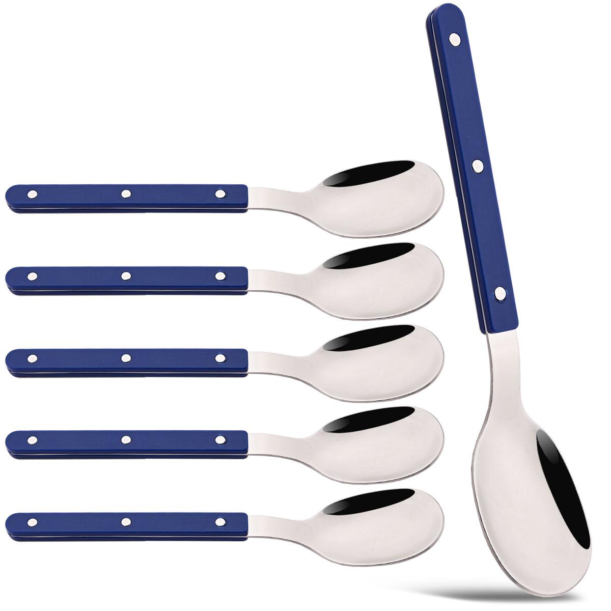 

6-Piece Vintage Stainless Steel Flatware Set with Rivet Blue Handle Mirror Polished for Home Party Restaurant 20.8cm - dinner spoon синій