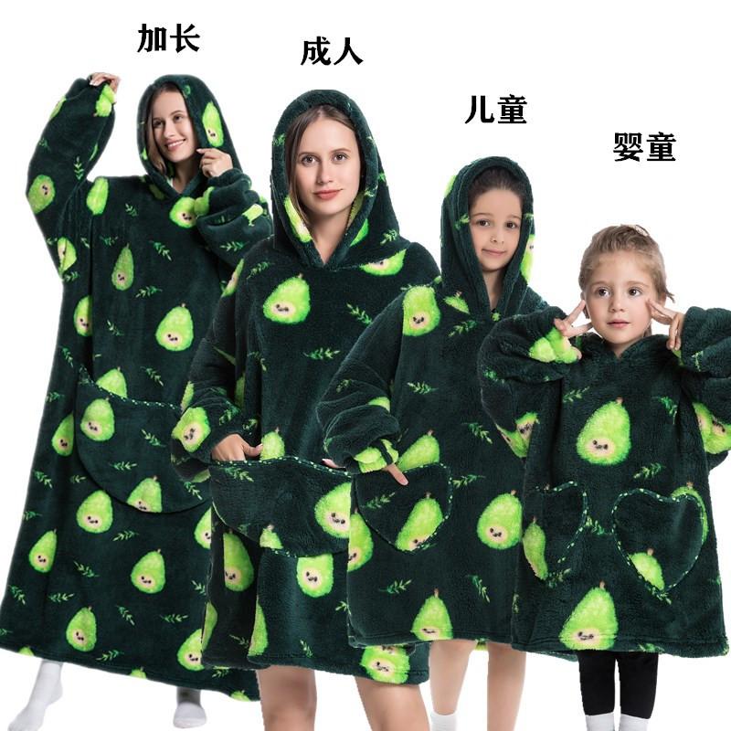 winter warm fleece hooded women's blanket sleeves fleece warm hooded sweater sweater women's hooded robe pajamas sleepwear robe