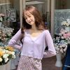 Summer Women Thin V-Neck Knitted Cardigan Single-breasted Ice Silk Air-conditioning Shirt Outside Sunscreen Top