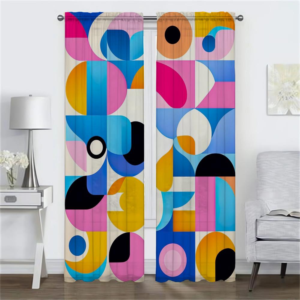 Set aus 2 modernen Memphis-Geometrie-Wohnzimmergardinen Kamera-Jalousien Trennvorhang Heiminterieur Kinder Verdunkelnd Polyester Ideal zum Sitzen