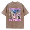 Existența este Durere Pisică Tricou Bumbac Spălat Vintage Tricou Grafic Casual Streetwear pentru Primăvară Vară Toamnă