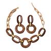 Geometric Brown Matte Vintage Earring Necklace Women Temperamental Accessories