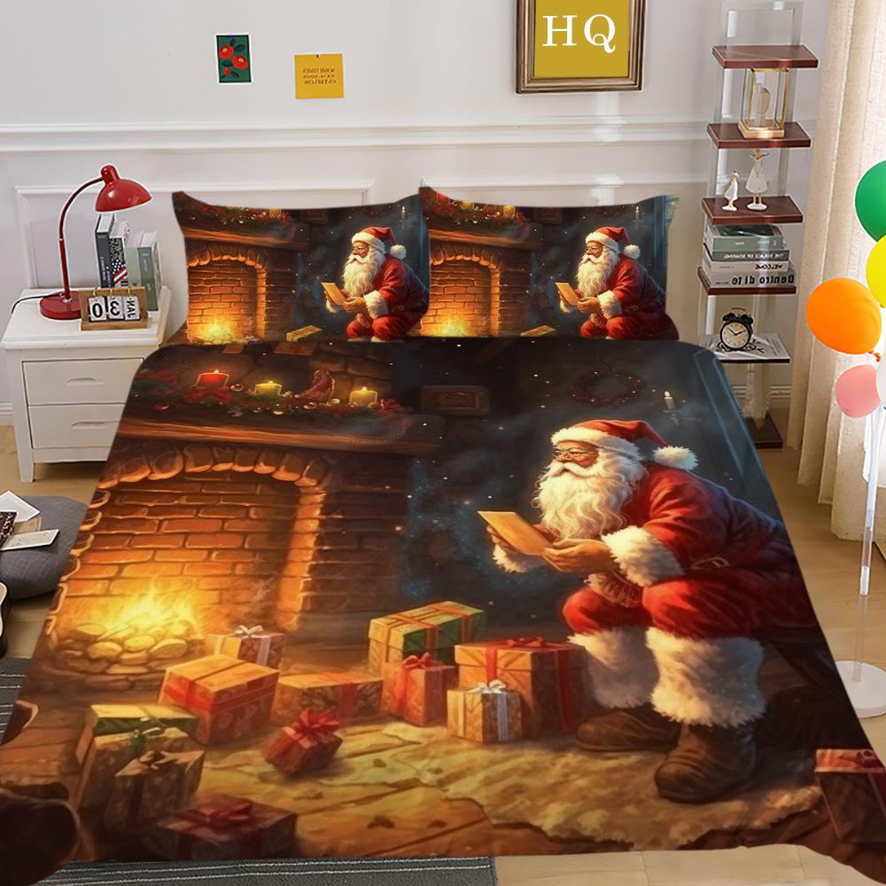 Weihnachtsdruck 3D-Druck Polyester Kissenbezug Bettbezug Zwei- oder Dreiteiliges Set