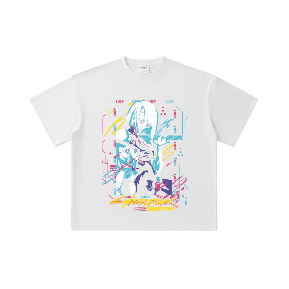 260 GSM Dubbel Garen 32 Count 100% Katoen Cyberpunk Edgerunners V1 Lucy Print Unisex Zwaar Katoen T-shirt