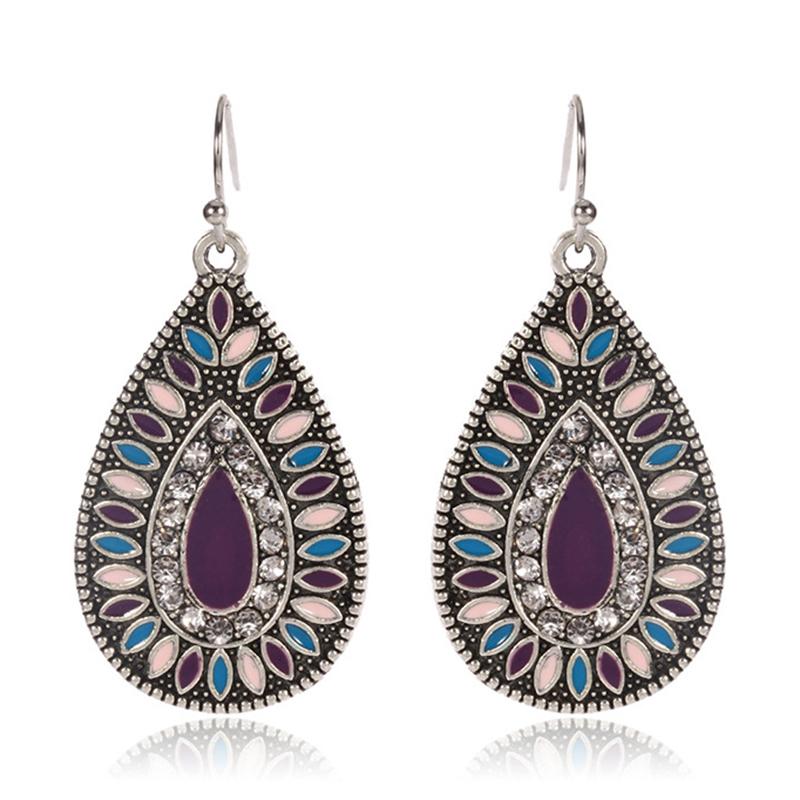 Vintage Ethnic Enamel Drop Oil Round Water Drop Earrings for Women Boho Multilcolor Beads Dangle Earring Female Pendiente Mujer