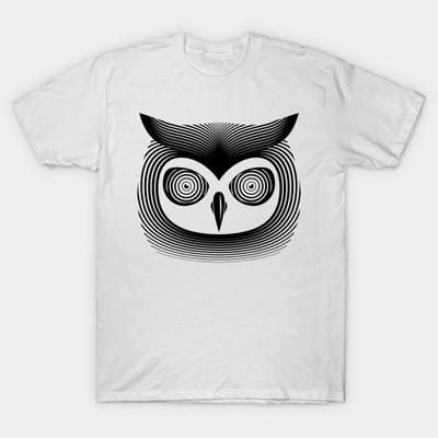 Men Black Print T-shirt Hypno Owl No-Cut Heat Transfer Print Cotton Tshirt