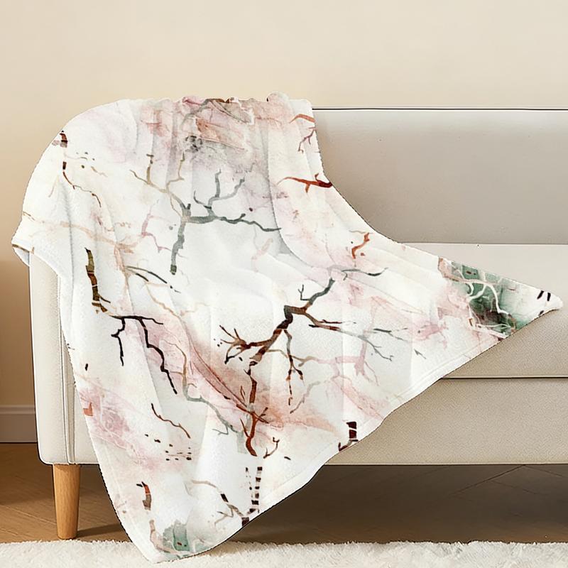 Hemmed Fleece Throw Blanket, Soft Warm Skin-friendly Marble Pattern Cozy Sofa Cover Ideal for Halloween & Christmas Home Use