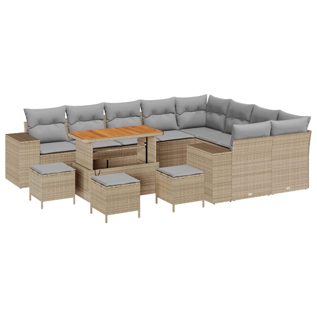 Garden Sofa Set with Cushions 13 Pcs Beige Poly Rattan