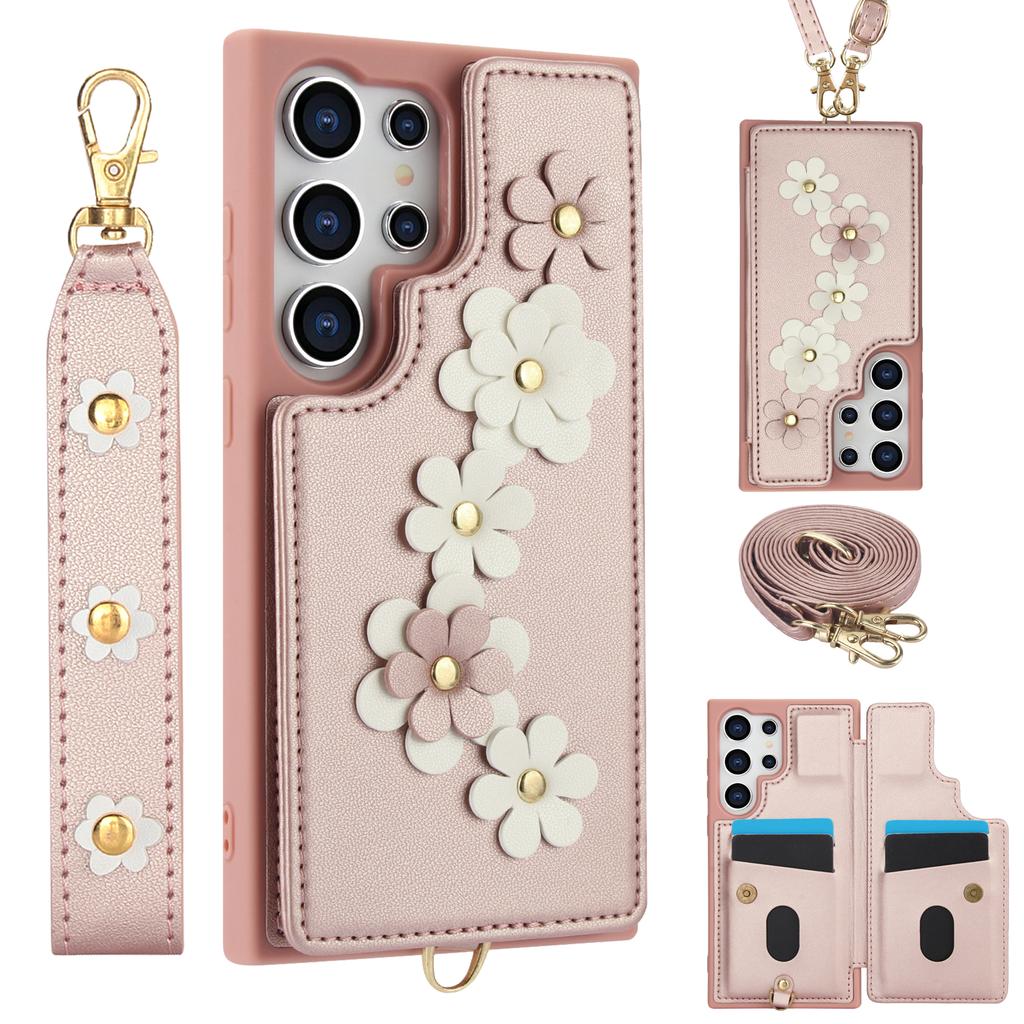 SY-001 For Samsung Galaxy S24 Ultra Case Kickstand Leather+TPU Crossbody Phone Cover