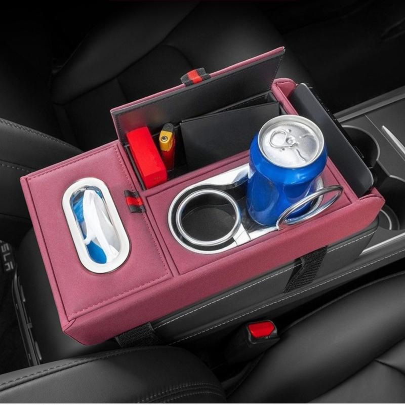 Car Armrest Box Organizer Storage Box Premium Sense with Tissue Box Cup Holder Cell Phone Center Armrest Booster Pad