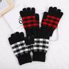 Winter Fashion Retro Plaid Gloves Outdoor Cycling Warm Five-Finger Knitted Gloves