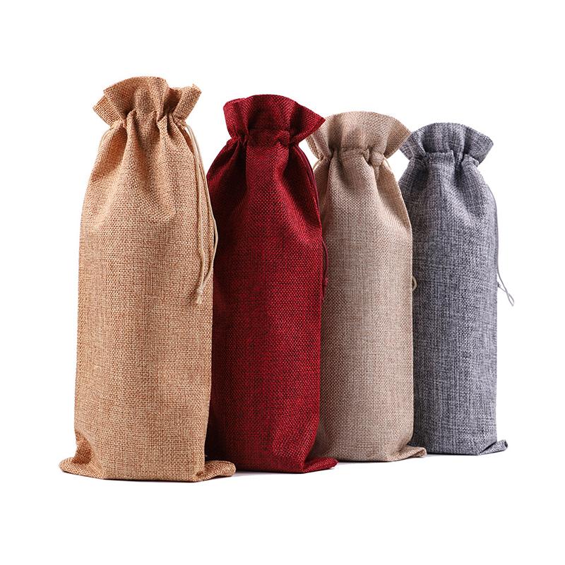 Wine Bottle Covers Gift Bag Reusable Burlap Drawstring Wine Bottle Covers Red Wine Champagne Pouch Christmas Gift Package Bags
