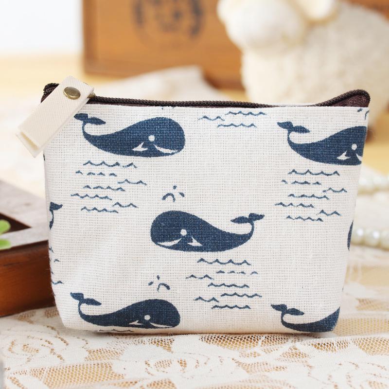 Retro Korean Cotton-Linen Coin Purse and Key Bag with Cartoon Design