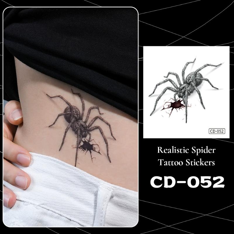 5Pcs Waterproof Temporary Tattoo Stickers For Halloween Body Decor Spider Fake Tattoo For Women Men Hand Neck Cosplay Makeup