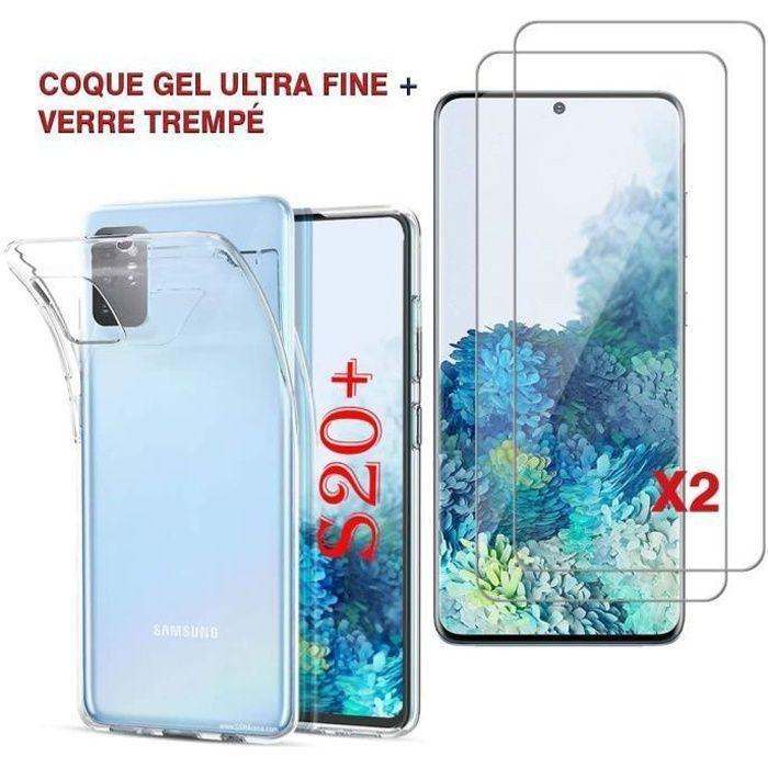 Coque - Samsung - Galaxy S20+ Plus - Silicone Gel UltraSlim - Transparent - 2x Verre Trempé
