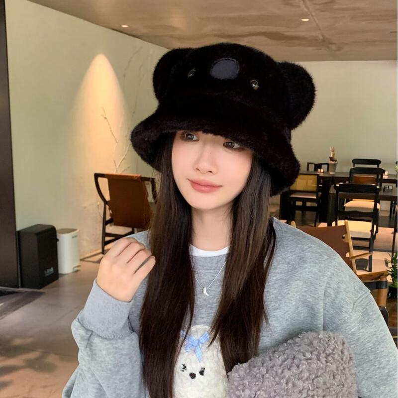 Женская Милая Плюшевая Теплая Панама с Медвежонком