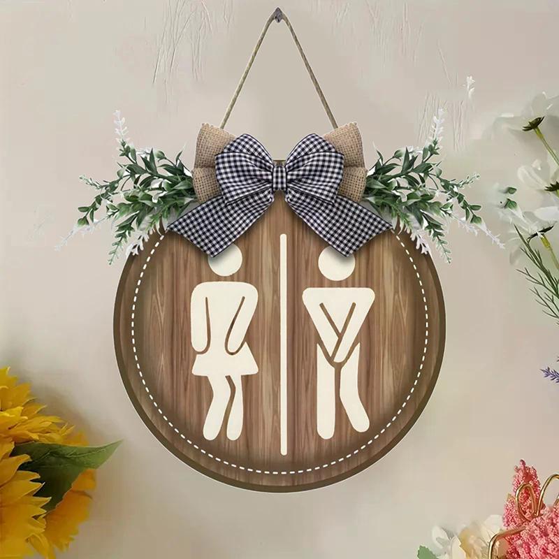 1Pc Rustic Wooden Toilet Sign Farmhouse Wall Decor Bathroom Plaque Home Decorative Sign
