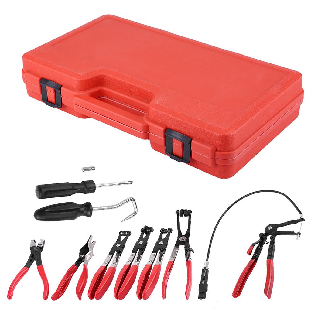 9pcs Flexible Hose Clamp Clip Plier Set Safe Durable Clamp with Swivel Jaw Flat Angled Band for Automotive Repair Tools