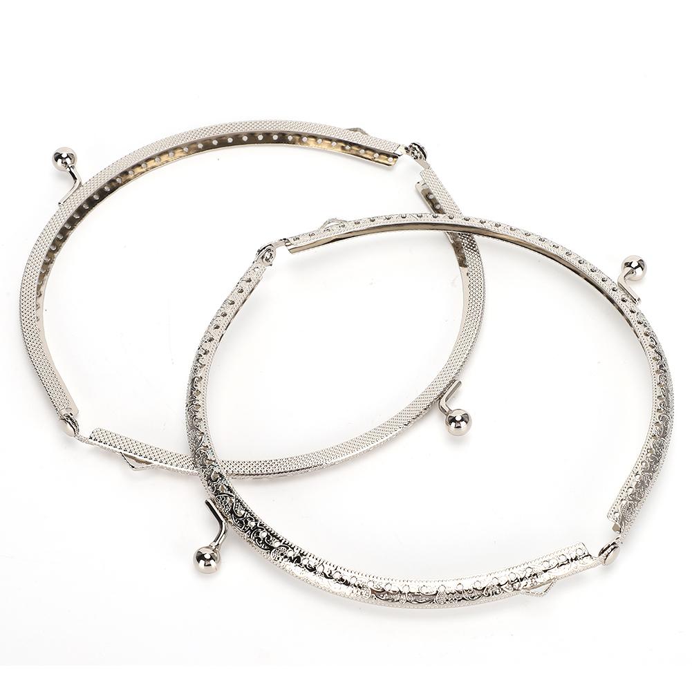 2Pcs Metal Purse Frame Silver Kiss Clasp Lock Retro Semicircular Embossed Handle 15cm