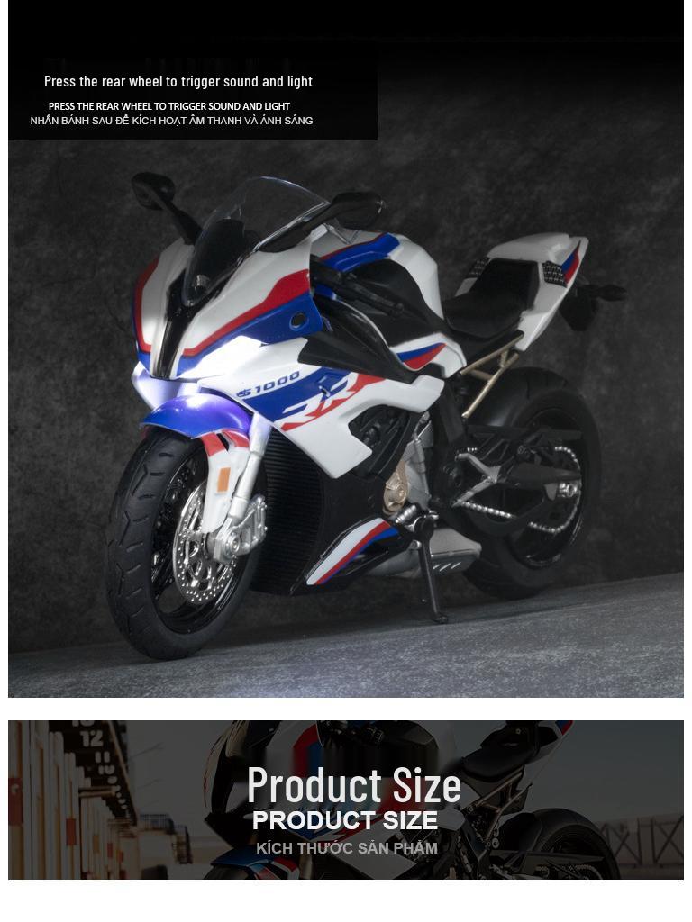 1:12 Kawasaki Ducati Alloy Motorcycle Toy with Sound, Light, and Sliding Motion