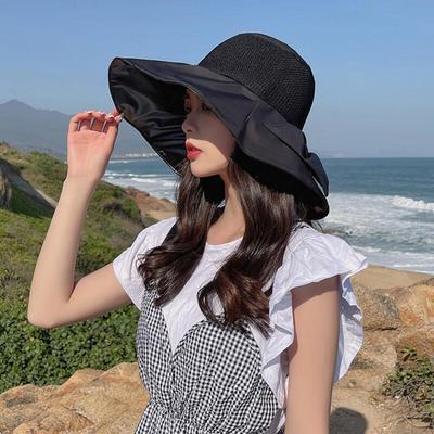 Letní dámský klobouk typu bucket hat s širokou krempou a zadní stuhou