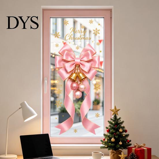 Santa Claus Glass Stickers Static Sticker, Christmas Theme Bow Pattern Print, Removable Party Supplies Electrostatic PVC Film for Home And Store Doors