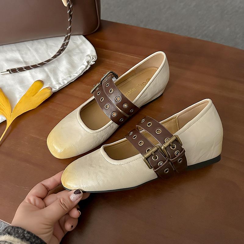 

Версия из овчины~ Туфли Мэри Джейн на плоской подошве женские старого цвета полировки с внутренней высотой, квадратным носком, с вырезом, одинарные туфли с двойной пряжкой на ремешке lad 40