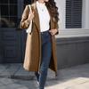 Women's Casual Long-Sleeved V-Neck Single-Button Solid Colour Wool Coat