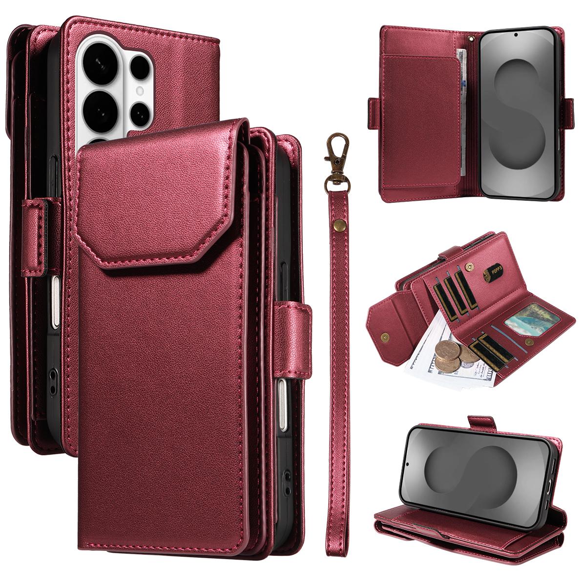 

For Samsung Galaxy S26 Ultra Case with Multi-Card Holder and Strap PU Leather Phone Cover Stand