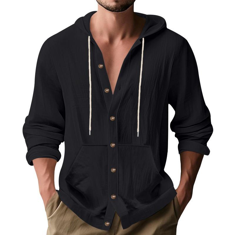 Men's Loose Hooded Long Sleeve Casual Beach Shirt.