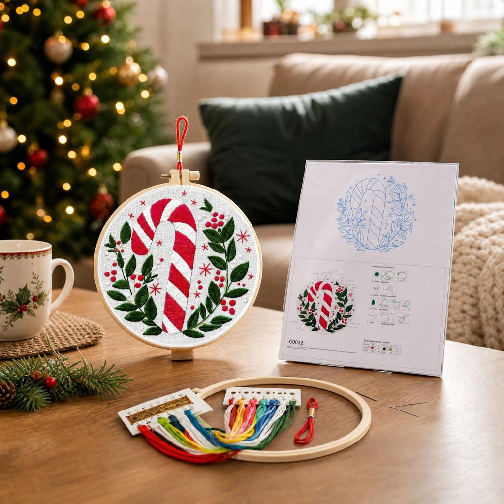 Christmas Holiday Cross for Living Room Decor, Embroidery Decoration