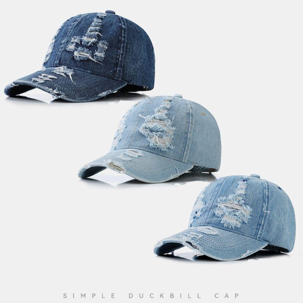 Cotton Ripped Denim Baseball Hat Hip Hop Sunshade Hat Simple Denim Baseball Cap Street