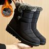 Women's Waterproof High-Top Snow Boots - Warm Plush Lined Winter Ankle Boots - Hook and Loop Closure Casual Cotton Shoes