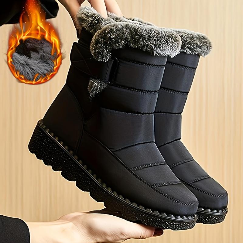 Women's Waterproof High-Top Snow Boots - Warm Plush Lined Winter Ankle Boots - Hook and Loop Closure Casual Cotton Shoes
