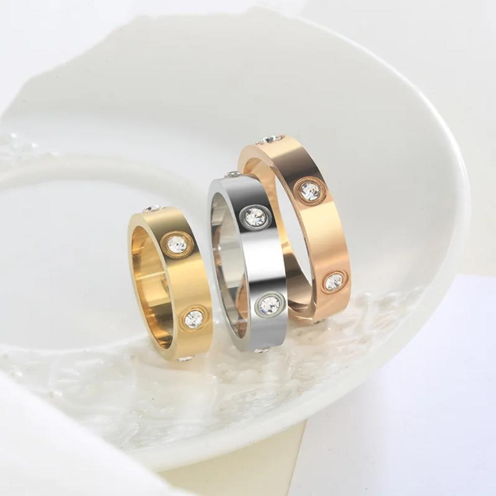 ALTERA Classic Stainless Steel 3A Zircon Crystal Charm Rings for Women Men Luxury High Quality Engagement Wedding Zircon Gifts